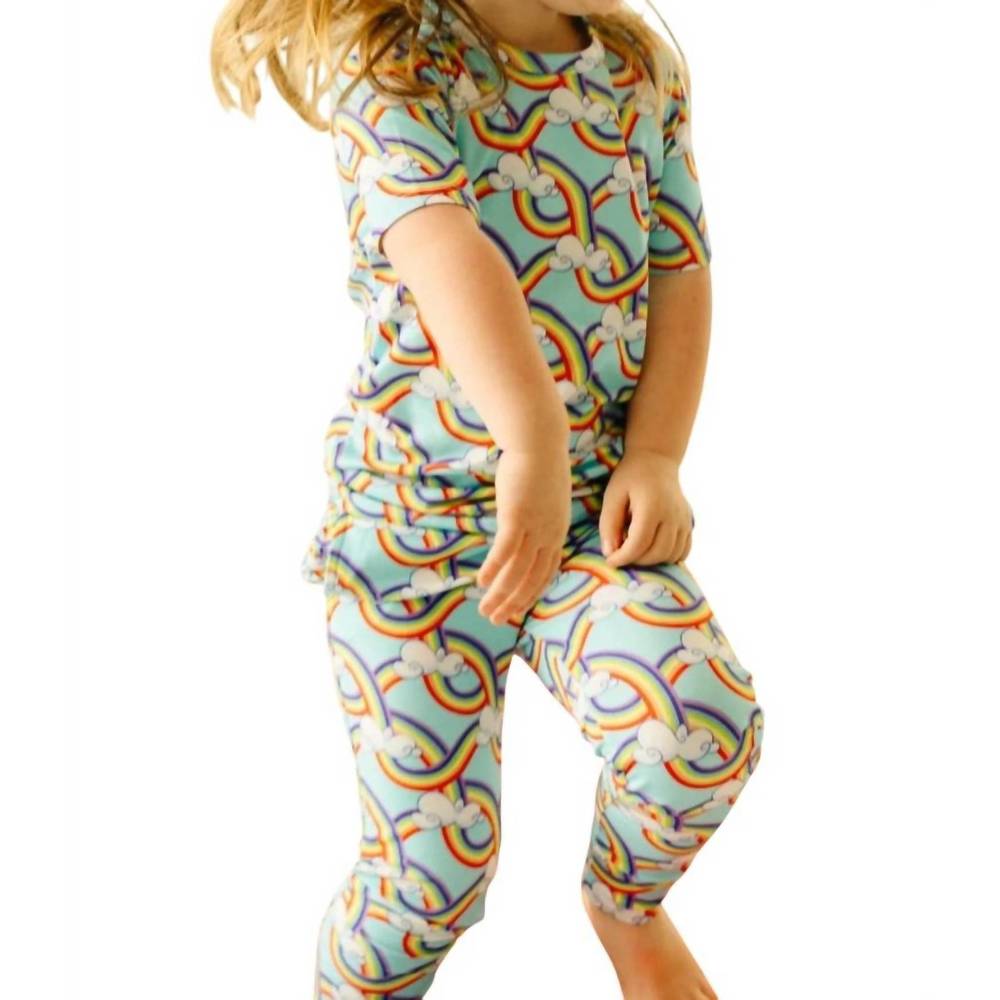 NEW MUSE THREADS bamboo short sleeve pj set in rainbow slides